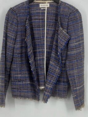 Isabel Marant Etoile Blue and Brown Plaid Tweed Open Blazer